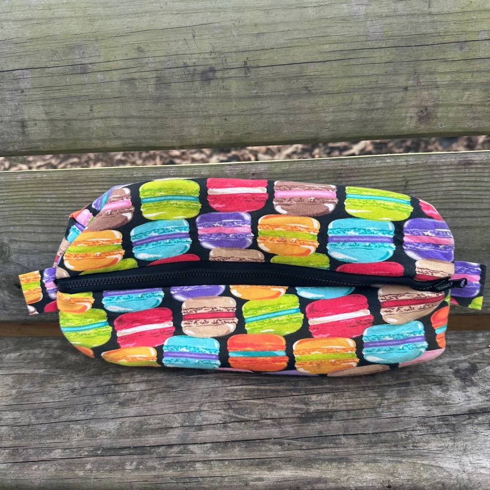 Handmade Macaroon Print Cosmetic Bag Zipper Pouch Makeup Organize Travel Rainbow